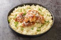 Homemade creamy rice cooked with white wine, broth, parmesan and garlic served with fried chicken close-up in a plate. Horizontal