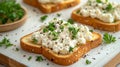 Homemade Crispbread toast with Cottage Cheese and parsley on white wooden board Royalty Free Stock Photo