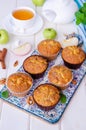 Homemade crispy apple muffins with walnuts and cinnamon Royalty Free Stock Photo