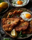 Homemade crispy parmesan panko chicken fried steak with fried egg recipe for a delicious meal