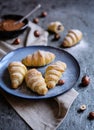 Homemade croissants filled with hazelnut cream