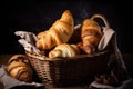 homemade croissants and pastries in basket, ready to be served