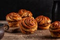 Homemade cruffins, a hybrid of a croissant and a muffin, filled with mix of butter Royalty Free Stock Photo