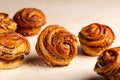 Homemade cruffins, a hybrid of a croissant and a muffin, filled with mix of butter, Royalty Free Stock Photo