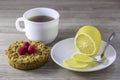 Homemade crumbly shortbread with a cup of tea