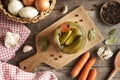 Homemade cucumber pickles or gherkins in a glass jar on a table Royalty Free Stock Photo