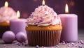 Homemade cupcake with chocolate icing, birthday celebration, sweet indulgence generated by AI Royalty Free Stock Photo