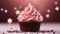 Homemade cupcake with chocolate icing, a sweet birthday celebration generated by AI Royalty Free Stock Photo