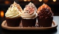 Homemade cupcake with chocolate icing, a sweet birthday celebration generated by AI Royalty Free Stock Photo