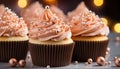 Homemade cupcake with chocolate icing, a sweet indulgence for celebration generated by AI Royalty Free Stock Photo