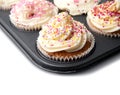 Homemade Cupcakes on a Baking Tray Royalty Free Stock Photo