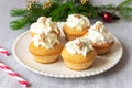 Homemade cupcakes with Christmas decorations