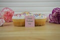 Homemade cupcakes with flowers and a happy mothers day note Royalty Free Stock Photo