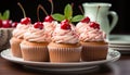 Homemade cupcakes, fresh berries, and sweet indulgence at birthday party generated by AI Royalty Free Stock Photo