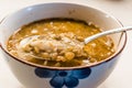 Homemade Curried Lentil Soup with Turkish Noodle Eriste in Spoon