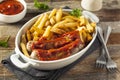 Homemade Currywurst and French Fries Royalty Free Stock Photo