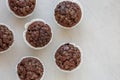 Homemade Dark Chocolate Muffins on a gray background, top view. Overhead, from above, flat lay. Space for text Royalty Free Stock Photo