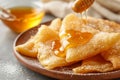 Homemade deep fried sopapillas with honey. Generative AI