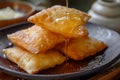 Homemade deep fried sopapillas with honey. Generative AI