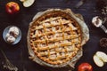 Homemade delicious apple pie with ice cream on the wooden table. Royalty Free Stock Photo