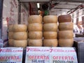 Homemade delicious cheese wheels at an open market for sale Royalty Free Stock Photo