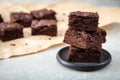 Homemade Delicious Chocolate Brownies. closeup chocolate cake Royalty Free Stock Photo