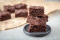 Homemade Delicious Chocolate Brownies. closeup chocolate cake Royalty Free Stock Photo