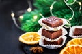 Homemade delicious chocolate fudge pieces with sea salt Royalty Free Stock Photo