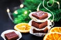 Homemade delicious chocolate fudge pieces with sea salt Royalty Free Stock Photo