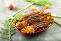 Asian cuisine ,grilled fish with exotic spices