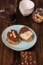 Sliced of bread full of chocolate and hazelnut spread Royalty Free Stock Photo