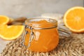 Homemade delicious orange jam on mat Royalty Free Stock Photo
