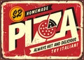 Homemade delicious pizza, vintage sign post