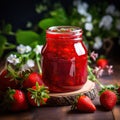 Homemade delicious strawberry compote in glass jar