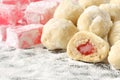 Homemade, delicious traditional bulgarian shortbread cookies filled with turkish delight called Royalty Free Stock Photo