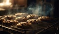 Homemade dessert baking on a grill, indulgent summer refreshment generated by AI