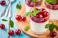 Homemade dessert panna cotta with cherry and mint Royalty Free Stock Photo