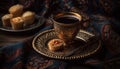 Homemade dessert and Turkish coffee on ornate table generated by AI