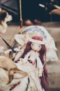 A homemade doll with red hair