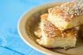 Homemade domestic pie with sesame on the top