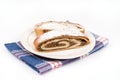 Homemade domestic strudel with walnuts on the plate