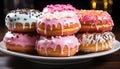 Homemade donut stack, tempting dessert for party celebration generated by AI