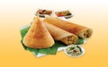 Dosa dhosa masala plain maisuri (Ghee Roast) with Chutney and Sambar on banana leaf South Indian Breakfast