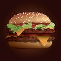 Homemade double chessburger side view isolated on brown background vector illustration Royalty Free Stock Photo