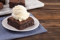 Double Chocolate Brownies Sundae with Vanilla Ice Cream on Top