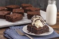 Double Chocolate Brownies Sundae with Vanilla Ice Cream on Top