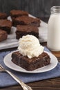 Double Chocolate Brownies Sundae with Vanilla Ice Cream on Top