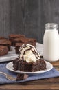 Double Chocolate Brownies Sundae with Vanilla Ice Cream on Top