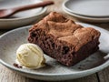 Homemade Double Chocolate Brownies Sundae with Vanilla Ice Cream on Top Royalty Free Stock Photo