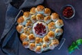 A homemade Dough ball and baked camembert cheese wreath, ready for sharing.
